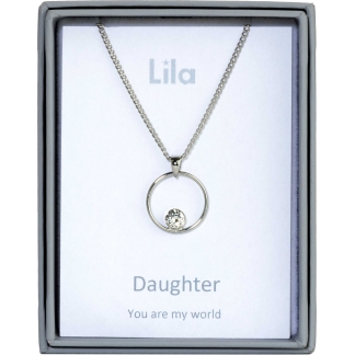 Daughter Circle & Crystal Sentiment Pendant Necklace (AS105)