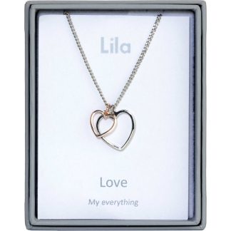 Love 2 hearts Sentiment Pendant Necklace (AS110)