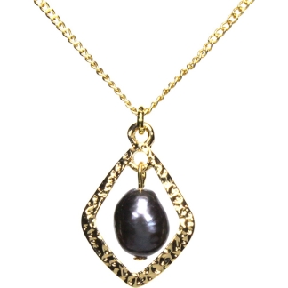 4 Sided Black Pearl Pendant Necklace Gold (C4000)