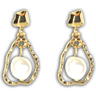 Irregular White Pearl Earrings Gold (C4005)