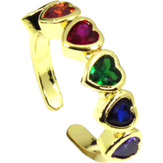 Coloured With Heart Gold Adjustable Ring (K1047)