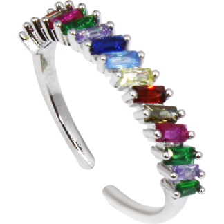 Coloured With Rec Stones Rhodium Adjustable Ring (K1050)