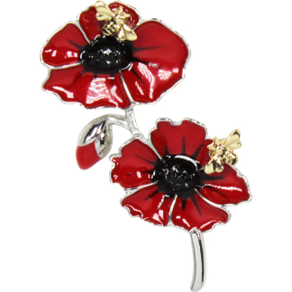 Two Poppies With Bees Poppy Brooch (P1053)