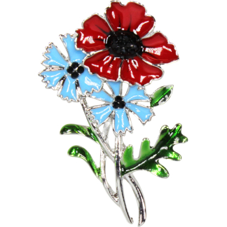 Poppy With Two Cornflowers Poppy Brooch (P1055)