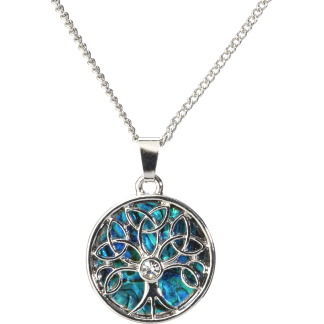 Celtic Tree Of Life Paua Shell Pendant Necklace (S1067)