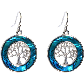 Tree Of Life Circle Paua Shell Earrings (S1446)