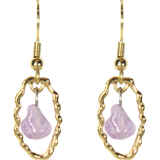 Irregular Oval Amethyst Earrings Gold (C4006)
