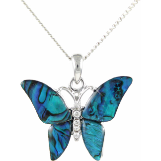 Butterfly Paua Shell Pendant Necklace (S1005)